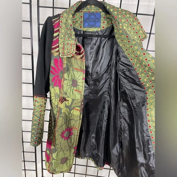 Vintage lulu h floral iridescent green unique coat button down size m - Picture 3 of 16